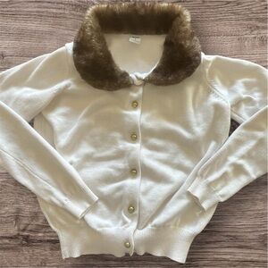 JANIE AND JACK GIRLS IVORY SWEATER FAUX FUR CARDIGAN TOP TOPS SHIRT WINTER SZ 8